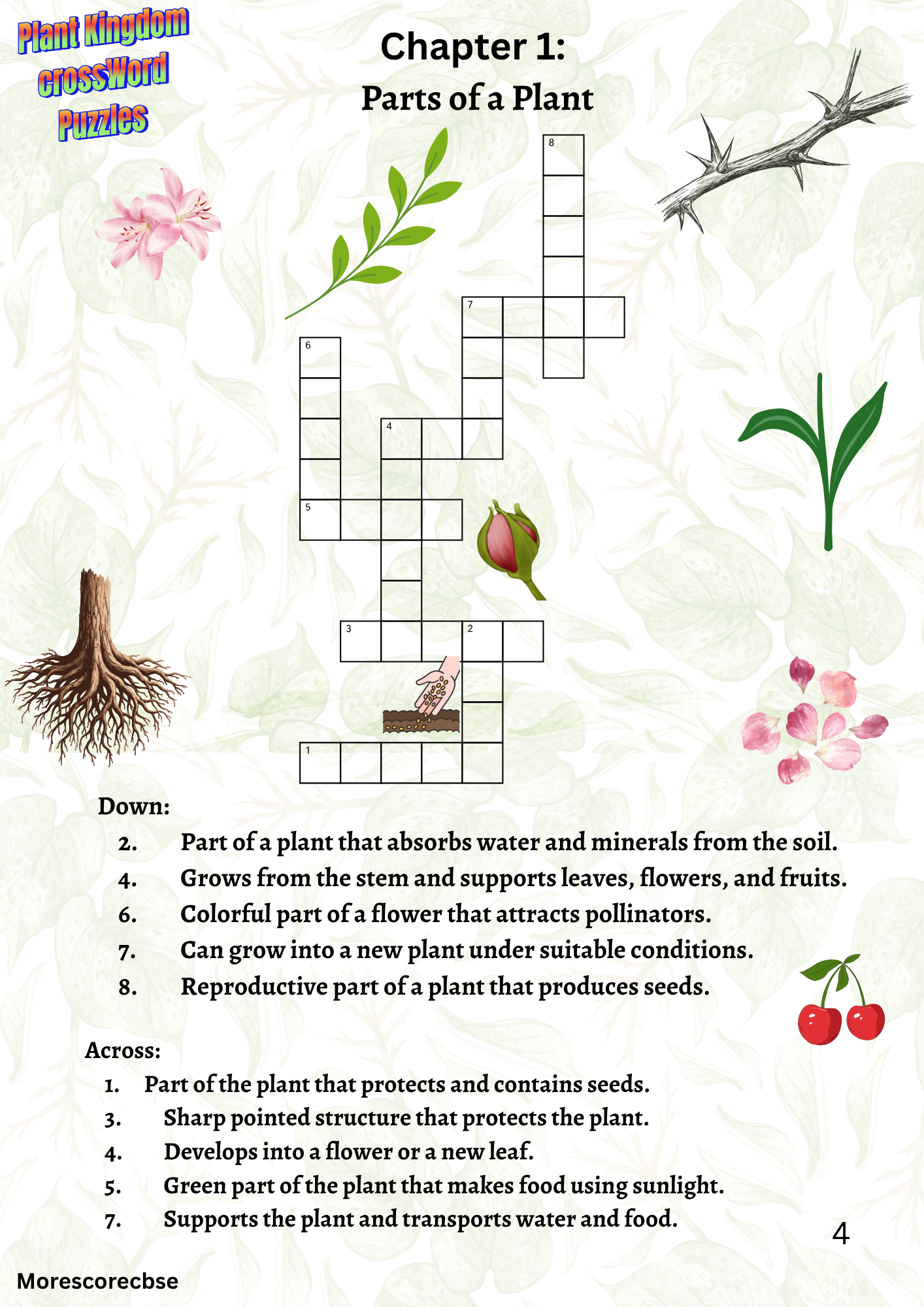 Plant Kingdom Crossword Puzzle | 100 Biology Crossword Puzzles for Kids | Printable Science Worksheet PDF - Image 3